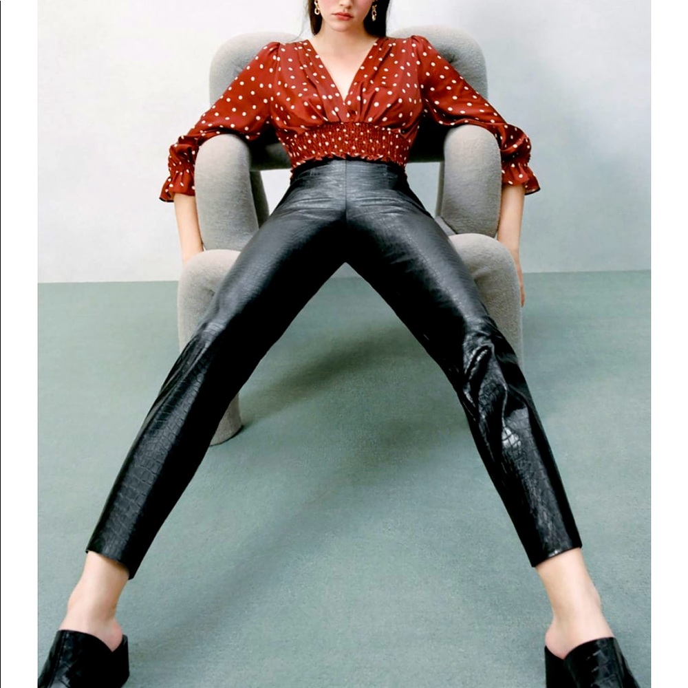 ZARA Faux leather, cigarette style, black pants.